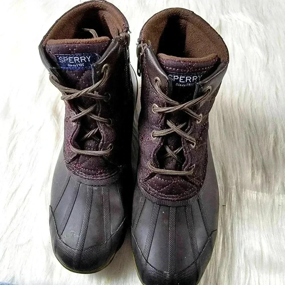Rare Sperry Saltwater Burgundy & Brown Duck Boots - 6 - Picture 8 of 9